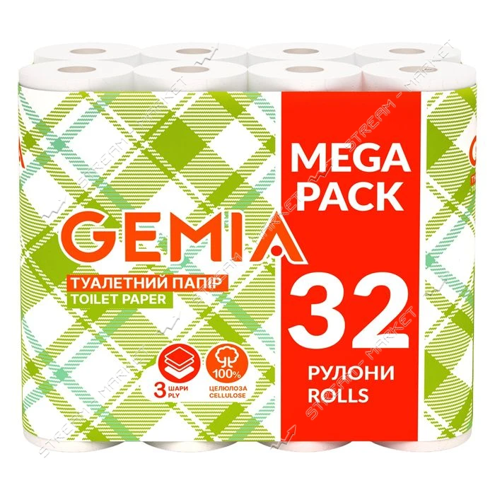 Туалетний папір Gemia 3 шари 32 рулони білий                                                        