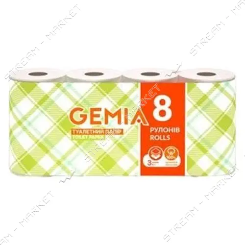 Папір туалетний Gemia 2 шари 8 рулонів білий                                                        
