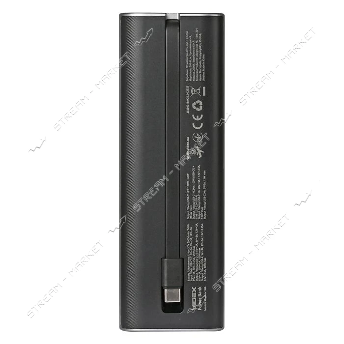Портативное зарядное устройство Videx VPB-366 20000mAh PD100W серый