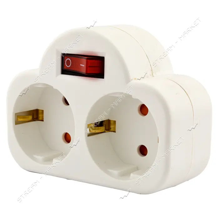 Двойник вертикальный SVT Electric SVT-7392NH с заземлением и кнопкой 16А белый