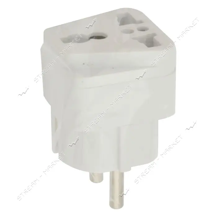 Переходник SVT Electric SVT-7310 английский с заземлением латунь 10/16А 250V белый                  