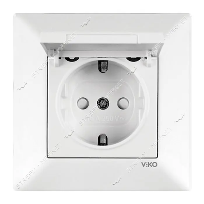 Розетка Viko 0012 Meridian с заземлением и крышкой белая                                            