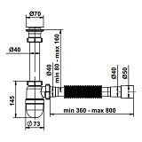 Сифон для кухни AVT с нержавеющим резьбовым выпуском 1 1/2"х40 с гибкой трубой 40х40/50