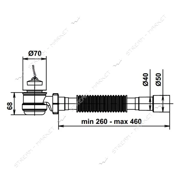 Сифон для низкого душ поддона AVT 1 1/2"х40 с гибкой трубкой 40х40/50