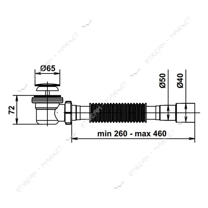 Сифон для низкого душ поддона AVT 1 1/2"х40 клик клак с гибкой трубкой 40х40/50                     