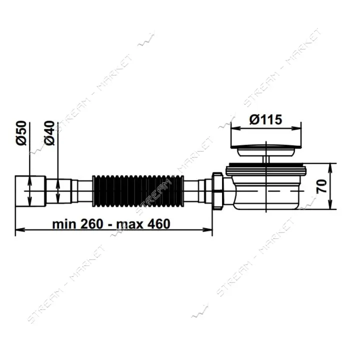 Сифон для низкого душ поддона AVT 1 1/2"х90 крышка 115мм с гибкой трубкой 40х40/50