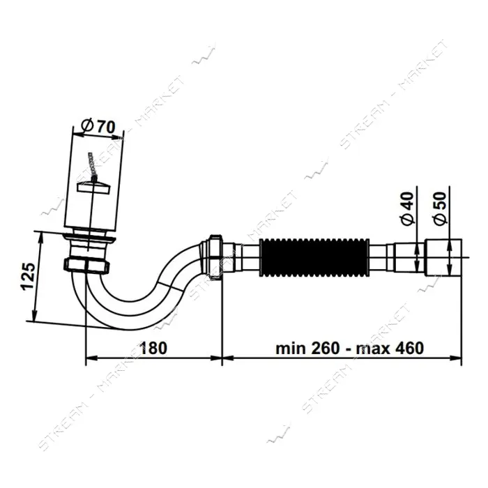 Сифон для душ поддона AVT прямоточный 1 1/2"х40 с гибкой трубкой 40х40/50                           
