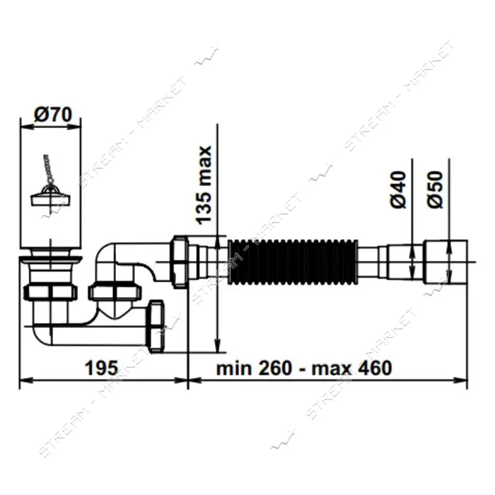Сифон для душ поддона AVT с ревизией 1 1/2"х40 с гибкой трубкой 40х40/50