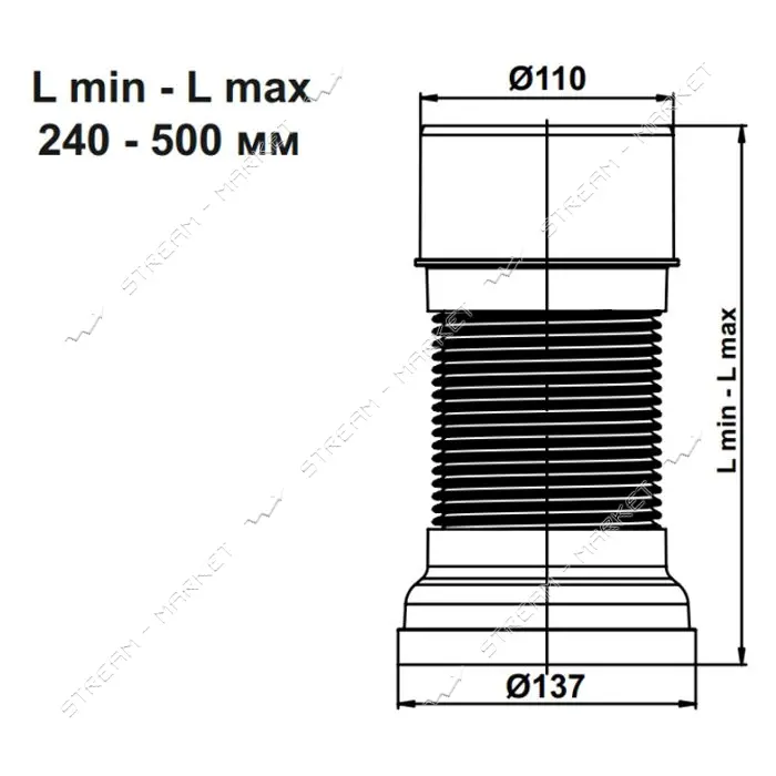 Гофра AVT G551 для унитаза армированная 240-500мм без манжета