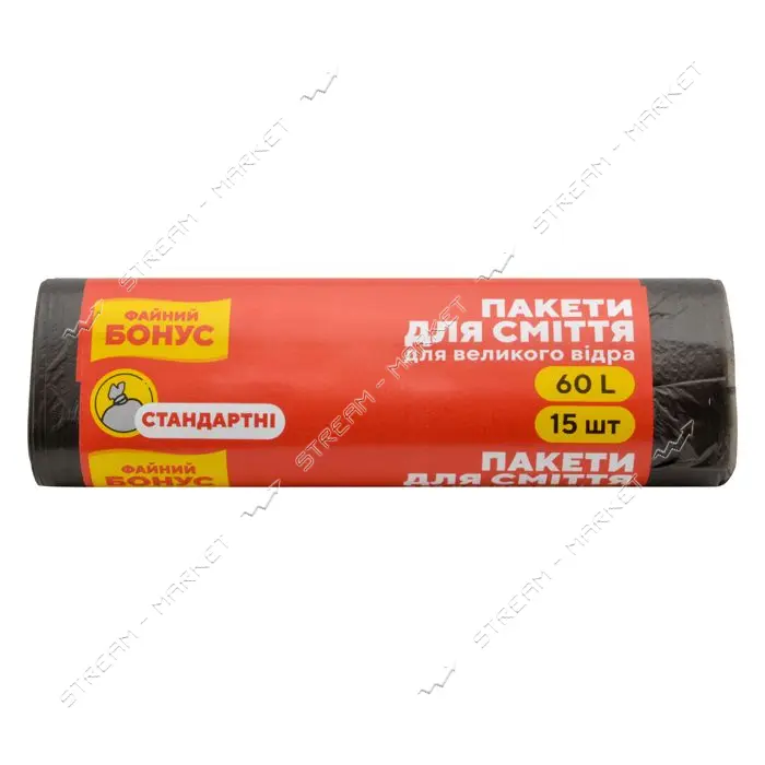Пакет для мусора Бонус черный 60л 15шт