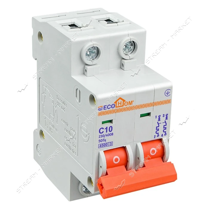 Автомат двухполюсный Acko Ecohome ECO-2/10 серия С 10А 4.5kA                                        