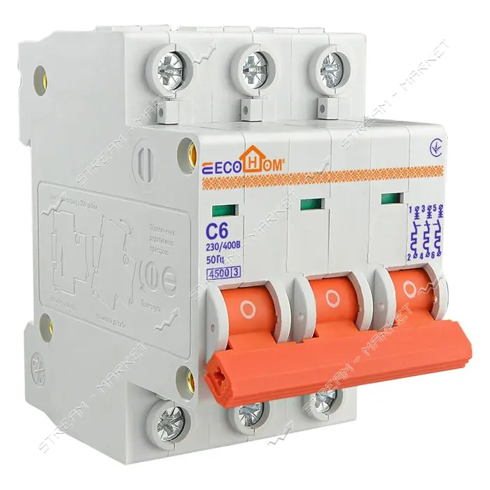 Автомат трехполюсный Acko Ecohome ECO-3/6 серия С 6А 4.5kA                                          