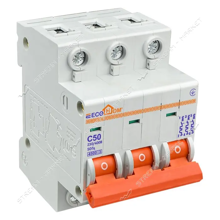 Автомат трехполюсный Acko Ecohome ECO-3/50 серия С 50А 4.5kA                                        