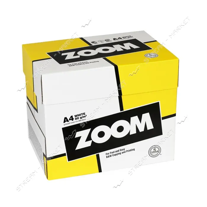 Бумага офисная Zoom класс C А4 80г/м2 5 упаковок по 500 листов                                      