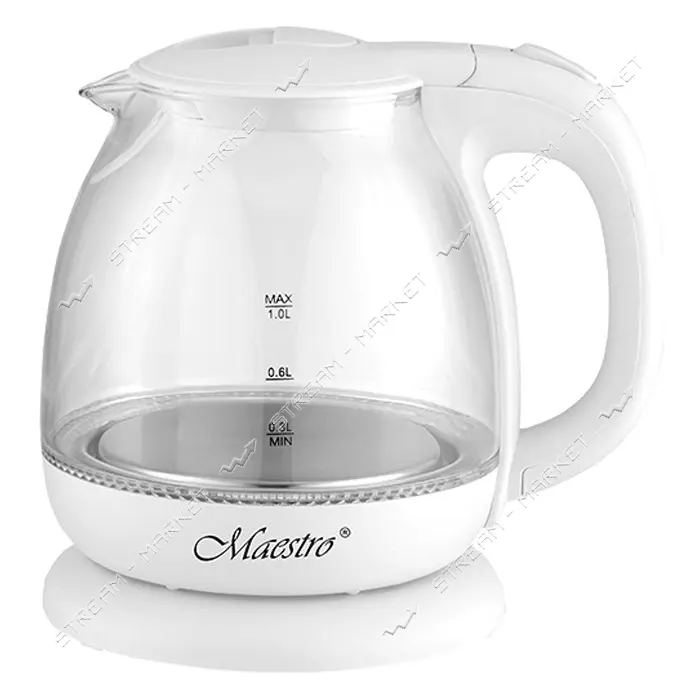 Электрочайник Maestro MR-055-WHITE стекло 1100Вт 1л