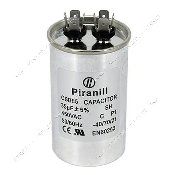 Конденсатор CBB65 70мкФ напряжение 450V, 2 клеммы, металлический