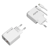 Мережевий зарядний пристрій Aspor A825 PD QC3.0 20W PD плюс кабель USB Type-C to Lighting білий