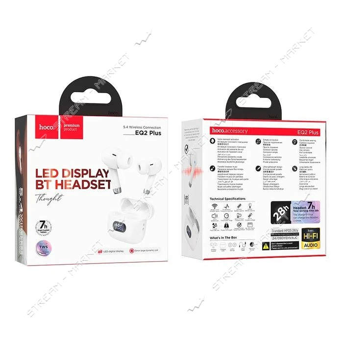 Bluetooth Наушники HOCO EQ2 Plus Thought true wireless BT headset белый                             