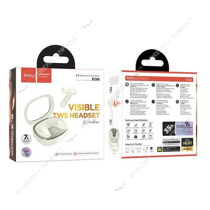 Bluetooth Навушники HOCO EQ6 Shadow true wireless BT headset молочний