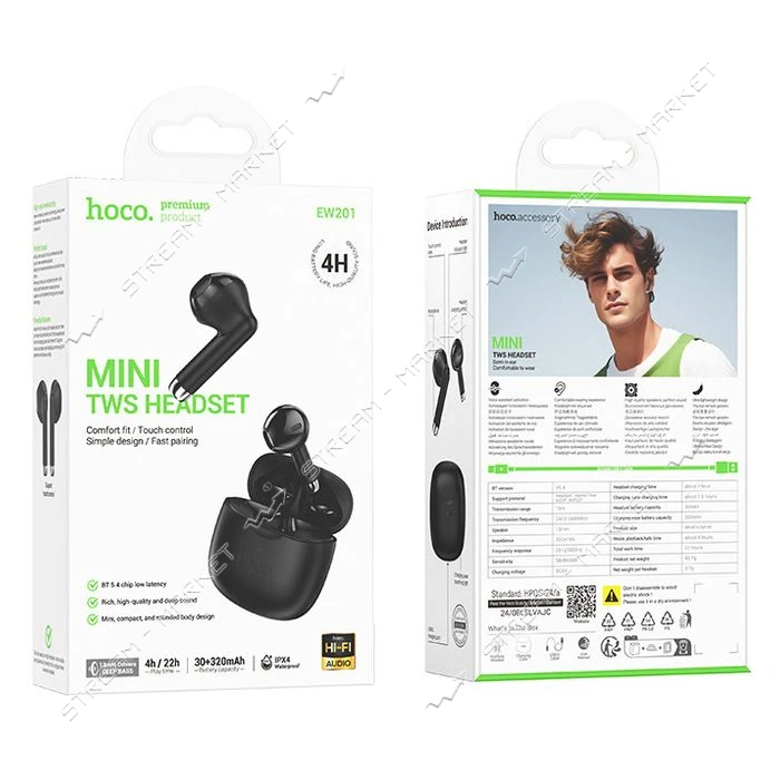 Bluetooth Навушники HOCO EW201 Graceful true wireless BT headset чорний