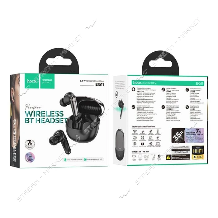 Bluetooth Навушники HOCO EQ11 Pacifico true wireless BT headset чорний