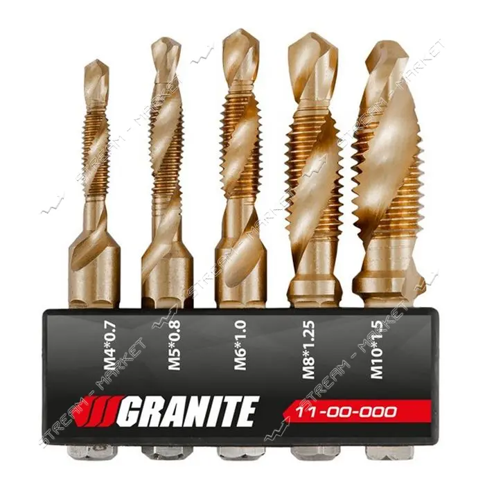 Набор сверл-метчиков Granite 11-00-000 M4х0.7мм M5х0.8мм M6х1.0мм M8х1.25мм M10х1.5мм DIN338