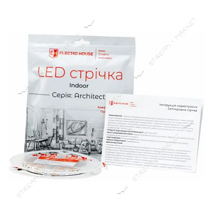 LED лента Electro House EH-STR6AR12 5Вт 12В 120 диодов 150Лм/Вт 6500К Architect холодный белый