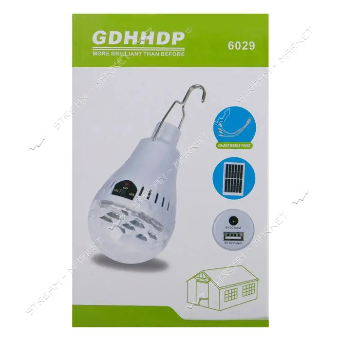 Фонарь кемпинг GD-6029 встроенный аккумулятор солнечная батарея                                     