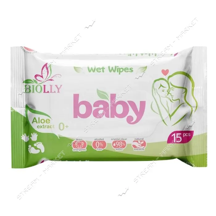 Влажные салфетки Biolly для детей 15шт