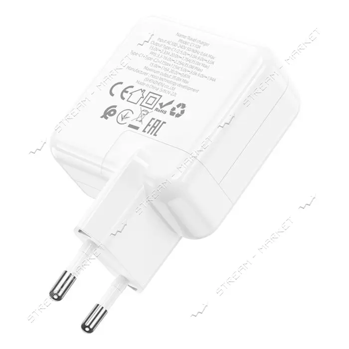 Сетевое зарядное устройство Hoco C110A Lucky dual-port PD35W2C charger EU белое