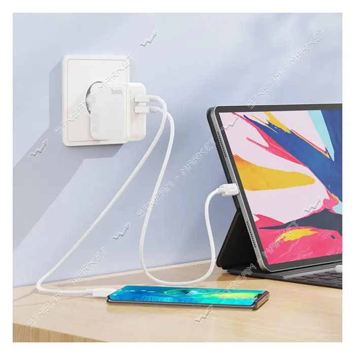Сетевое зарядное устройство Hoco C110A Lucky dual-port PD35W2C charger EU белое