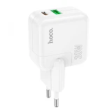 Сетевое зарядное устройство Hoco C111A Lucky dual-port PD30W плюс QC3.0 charger set C to iP белое   