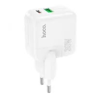 Сетевое зарядное устройство Hoco C111A Lucky dual-port PD30W плюс QC3.0 charger set C to iP белое