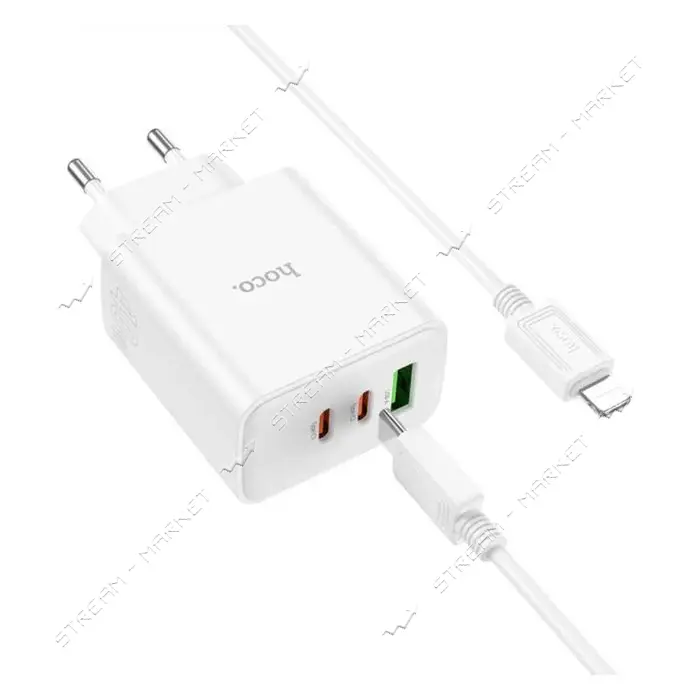 Сетевое зарядное устройство Hoco C126A Pure power PD40W three-port 2C1A C to iP белое