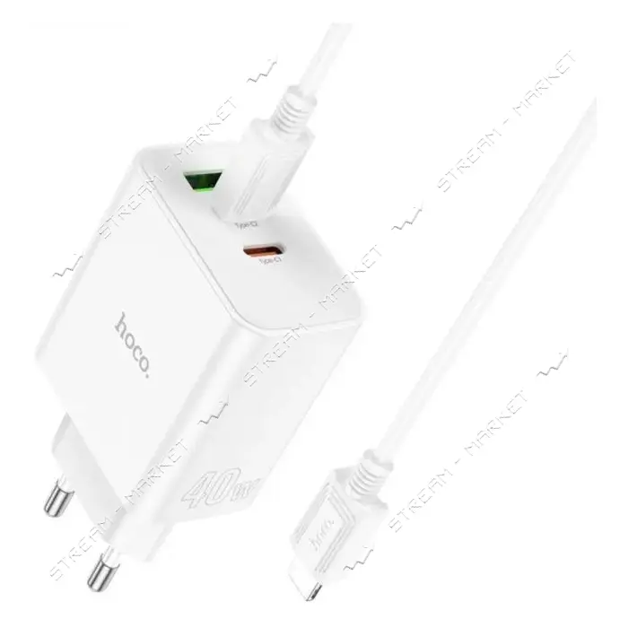 Сетевое зарядное устройство Hoco C126A Pure power PD40W three-port 2C1A C to iP белое