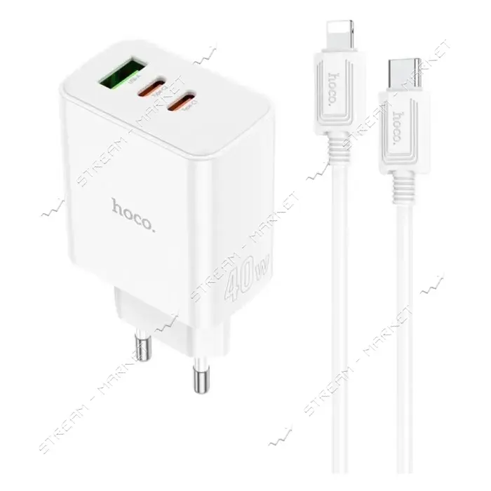 Сетевое зарядное устройство Hoco C126A Pure power PD40W three-port 2C1A C to iP белое
