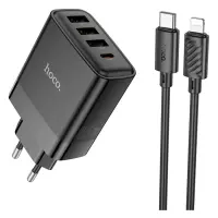 Сетевое зарядное устройство Hoco C127A Intelligent four-port PD45W 1C3A TypeC to iP черное