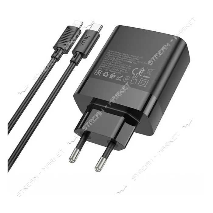 Сетевое зарядное устройство Hoco C127A Intelligent four-port PD45W 1C3A TypeC to iP черное