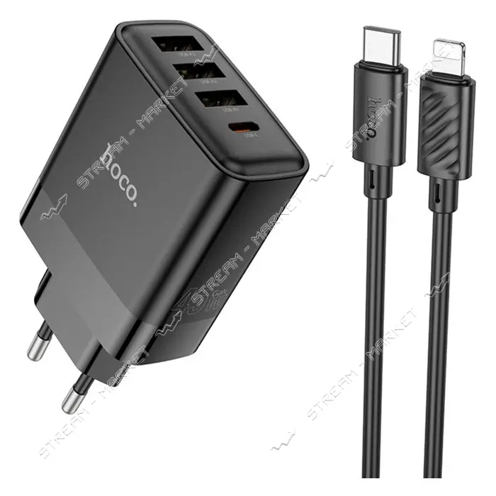 Сетевое зарядное устройство Hoco C127A Intelligent four-port PD45W 1C3A TypeC to iP черное