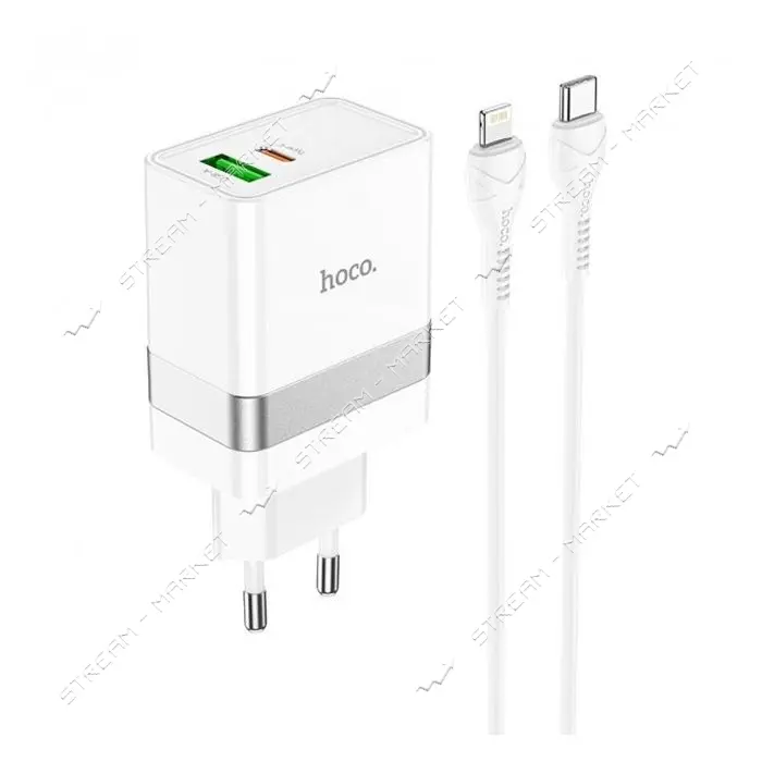 Сетевое зарядное устройство Hoco N21 Extension speed PD30W плюс QC3.0 Type-C to Lightning белое