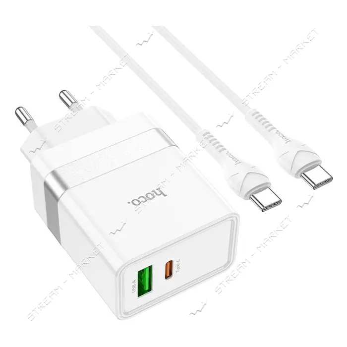 Сетевое зарядное устройство Hoco N21 Extension speed PD30W и QC3.0 Type-C to Type-C белое
