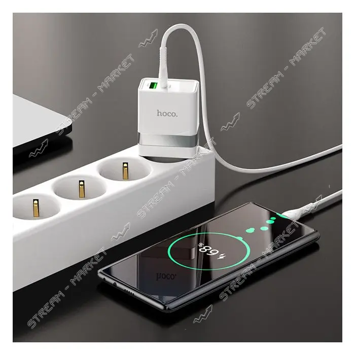 Сетевое зарядное устройство Hoco N21 Extension speed PD30W и QC3.0 Type-C to Type-C белое