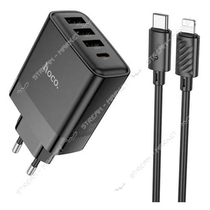 Сетевое зарядное устройство Hoco C127A Intelligent four-port PD45W 1C3A charger EU черное