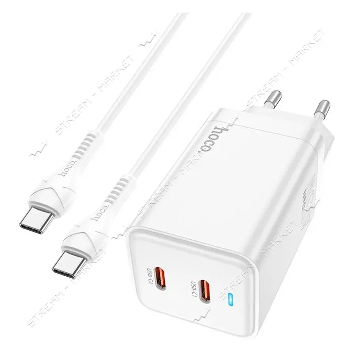 Сетевое зарядное устройство Hoco N23 Astral PD45W dual port 2C Type-C to Type-C белое               