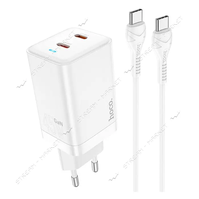 Сетевое зарядное устройство Hoco N23 Astral PD45W dual port 2C Type-C to Type-C белое               