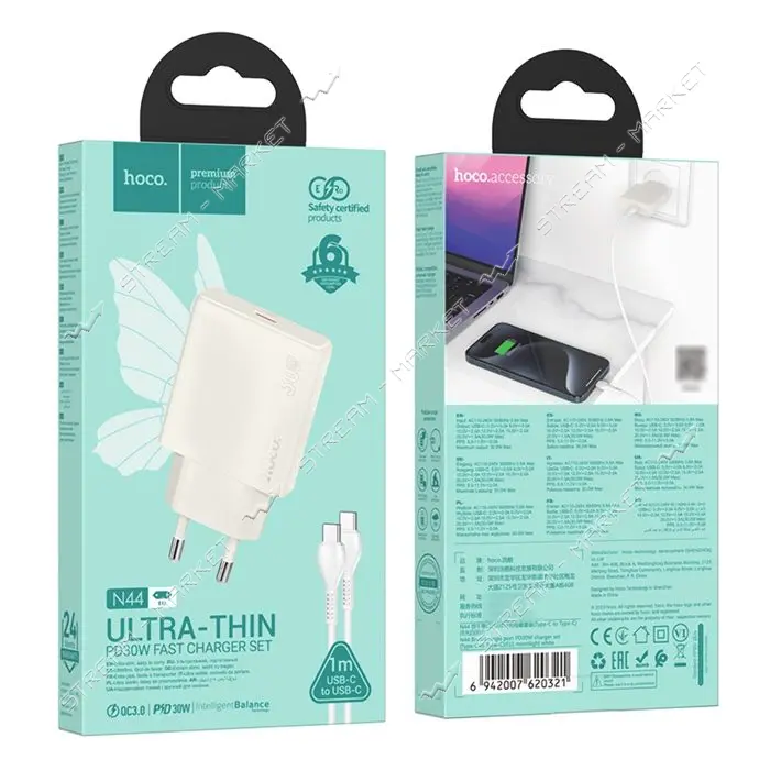 Сетевое зарядное устройство Hoco N44 Biscuit single port PD30W Type-C to Type-C EU белое