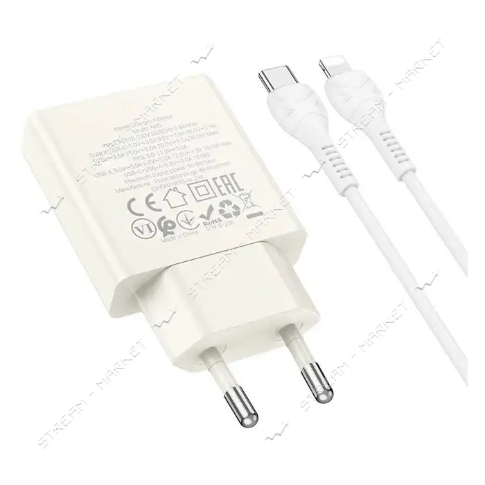 Сетевое зарядное устройство Hoco N45 Biscuit PD30W плюс QC3.0 C to iP EU белое