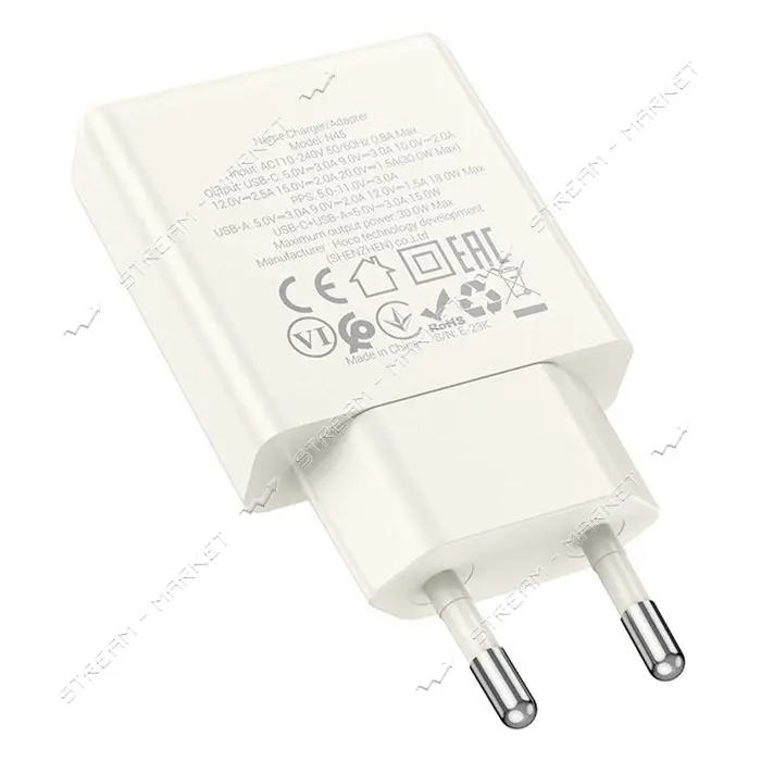 Сетевое зарядное устройство Hoco N45 Biscuit PD30W плюс QC3.0 charger EU белое                      