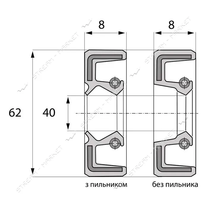 Сальник ARS 40-62-8 TC NBR