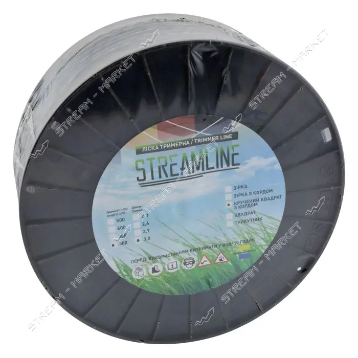 Леска для триммера Streamline с кордом 3мм 300м крученый квадрат